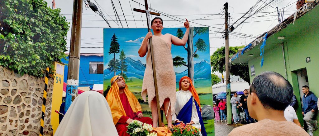 San Juan Cosala floats depicting biblical scenes